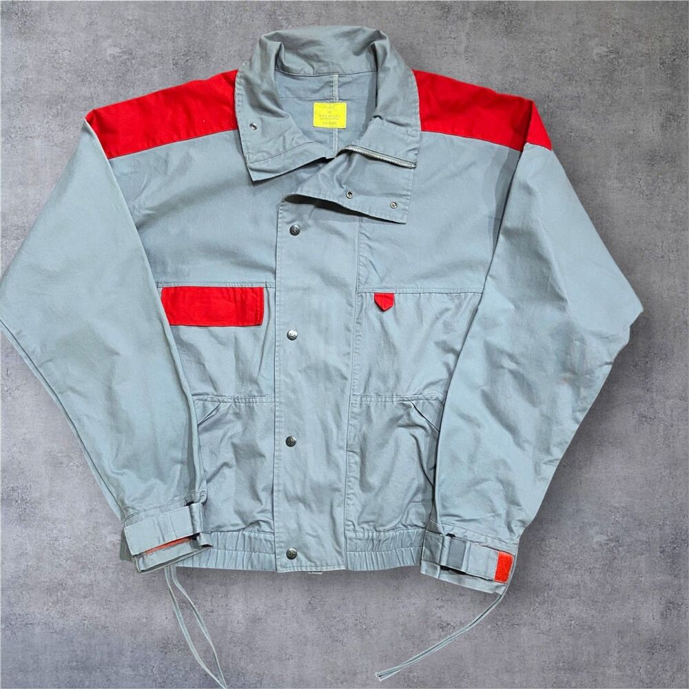 C2H4 "Sour Bullet" 2017 SS Gray Red Full Zip Snap Button Jacket Cotton Mens M